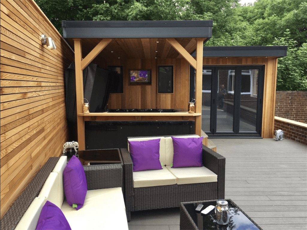 garden decking installers Sheffield outside lounge area